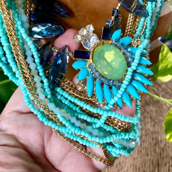 Bold Statement Necklace Multi Strand DRAMATIC VINTAGE 1980s TURQUOISE BLUES NWOT - Picture 5 of 15